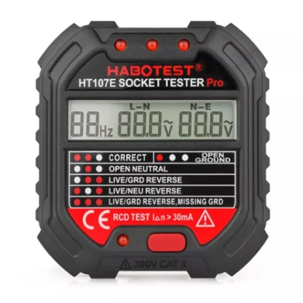 HABOTEST HT107E digital socket tester and phase detector for AC outlet wiring testing